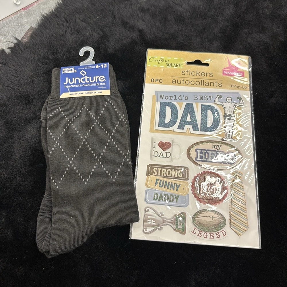 NWT Juncture Men's Diamond Pattern Dress Socks Black Shoe Size 6-12 Dad Stickers